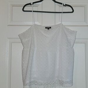 Express White Eyelet Lined Tank Top Size XL Thin Adjustable Stap Blouse Summer